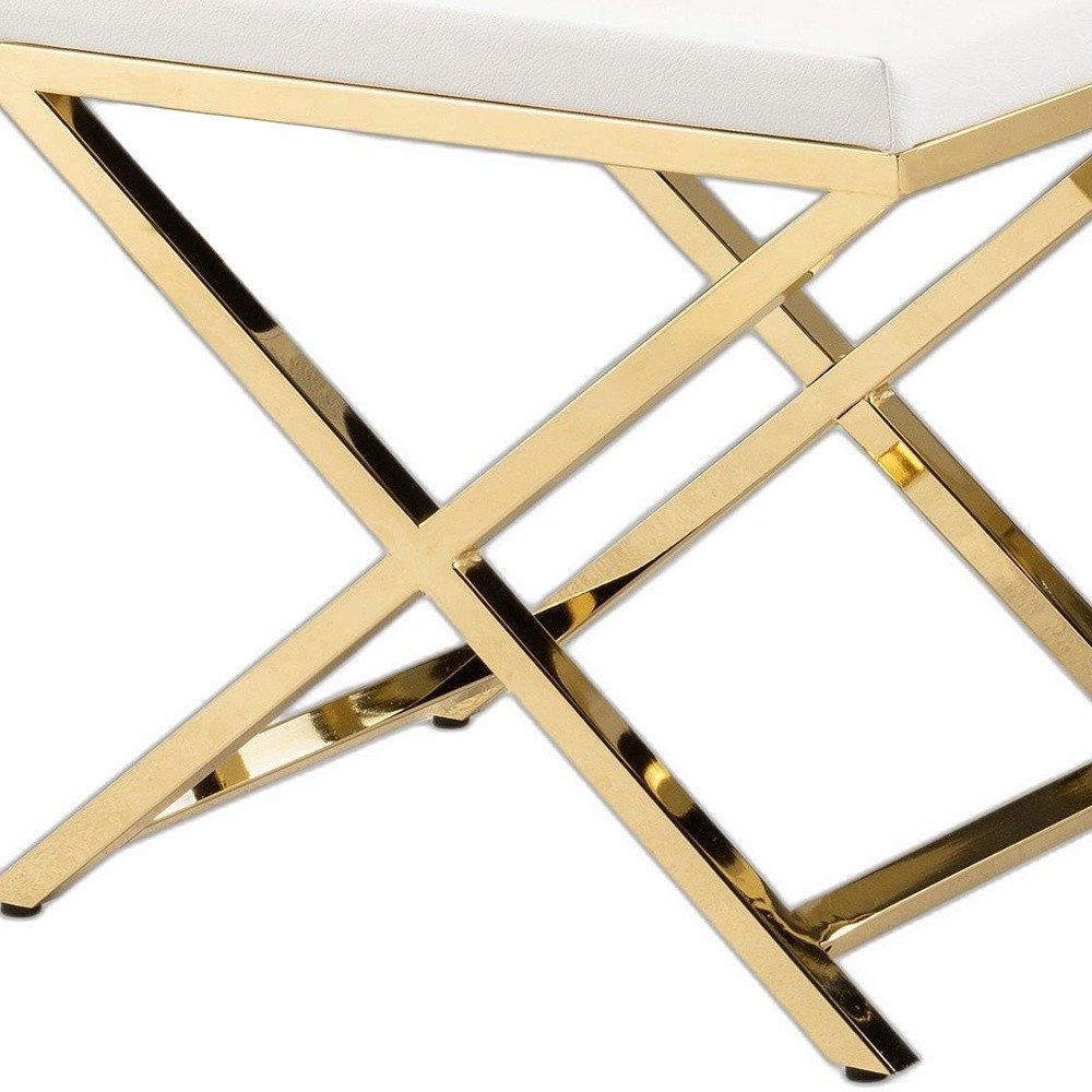 21" White and Silver Faux Leather and Metal Vanity Chair