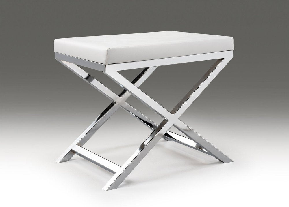21" White and Gold Faux Leather Vanity Chair