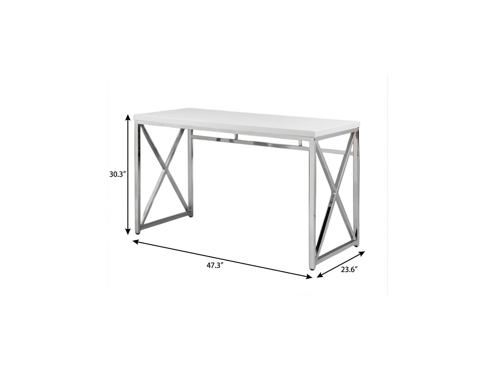 47" White and Silver Wood and Metal Computer Desk