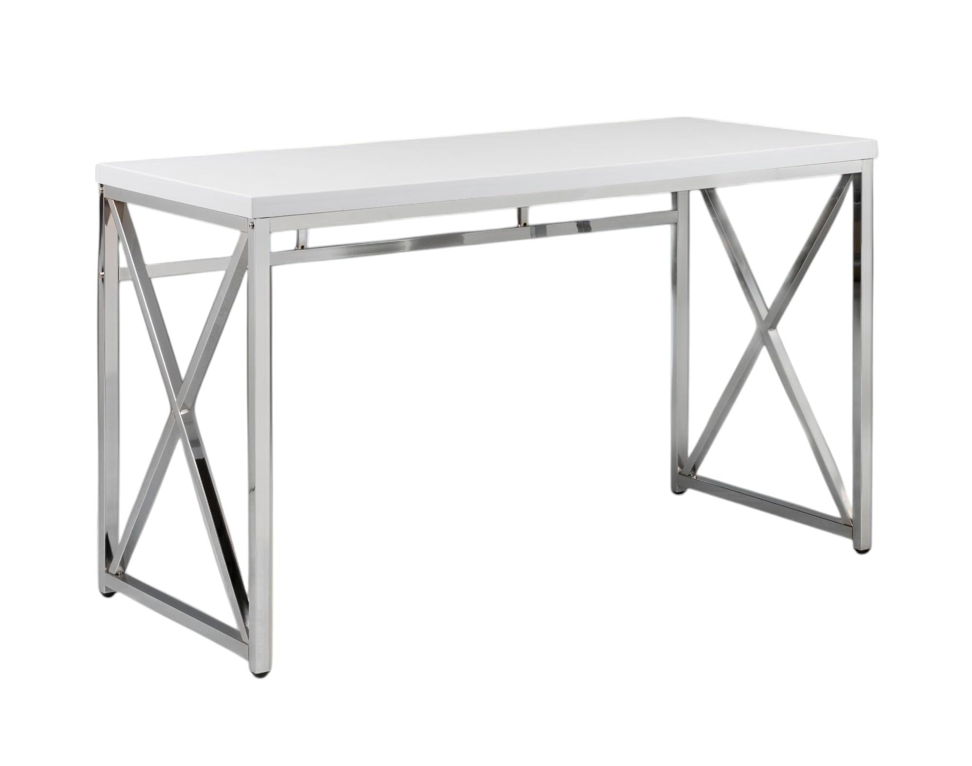 47" White and Silver Wood and Metal Computer Desk
