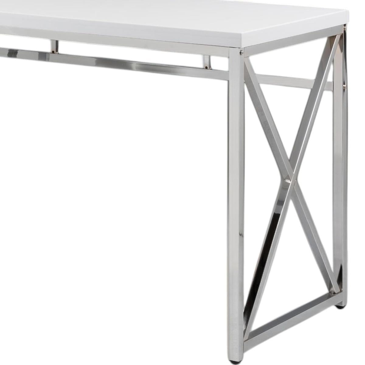 47" White and Silver Wood and Metal Computer Desk