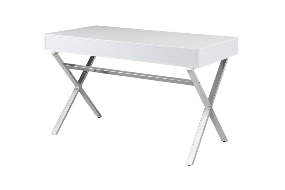 47" White and Silver Wood and Metal Computer Desk With Two Drawers