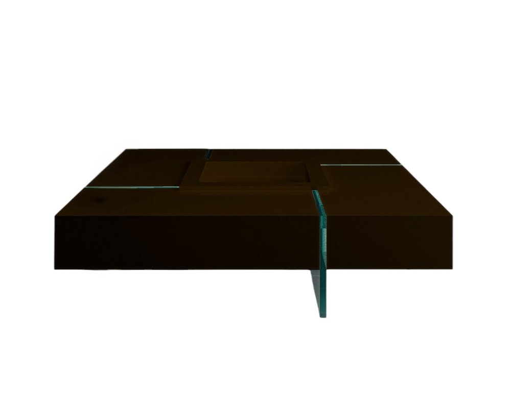 47" Espresso and Clear Wood and Glass Square Coffee Table