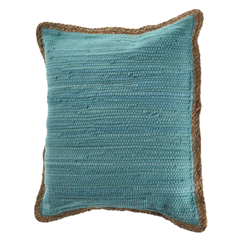 Set of Two 20" Turquoise Cotton And Jute Throw Pillows with Texture