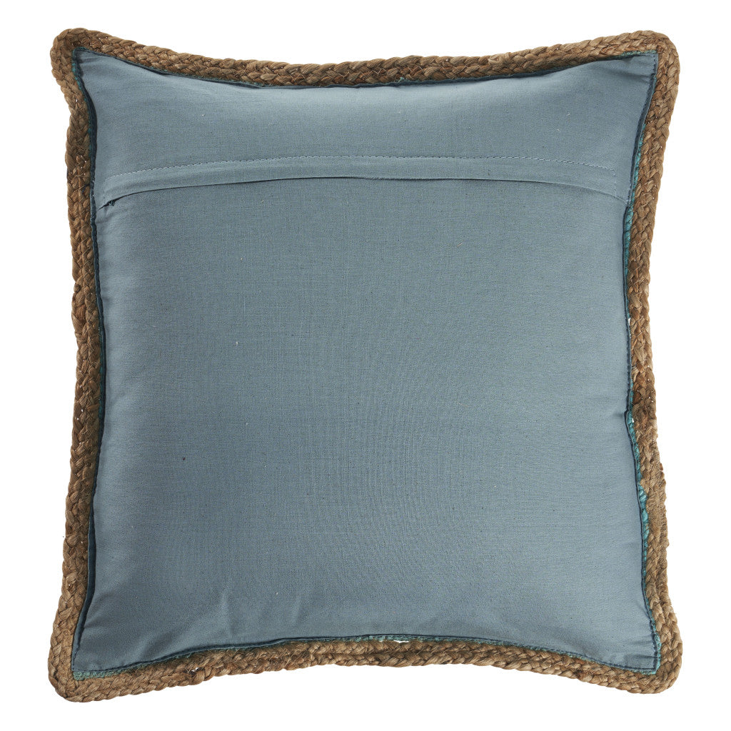 Set of Two 20" Turquoise Cotton And Jute Throw Pillows with Texture