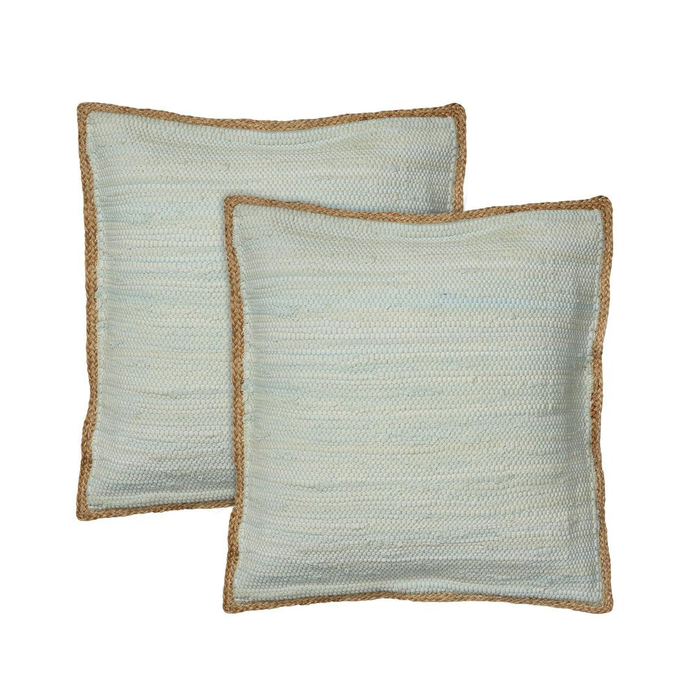 Set of Two 20" Gray And Natural Cotton And Jute Throw Pillows
