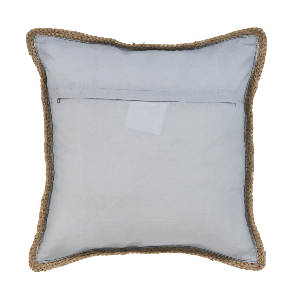 Set of Two 20" Gray And Natural Cotton And Jute Throw Pillows