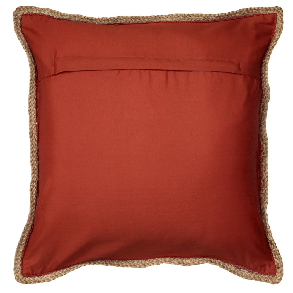 Set of Two 20" Red Cotton And Jute Throw Pillows with Texture