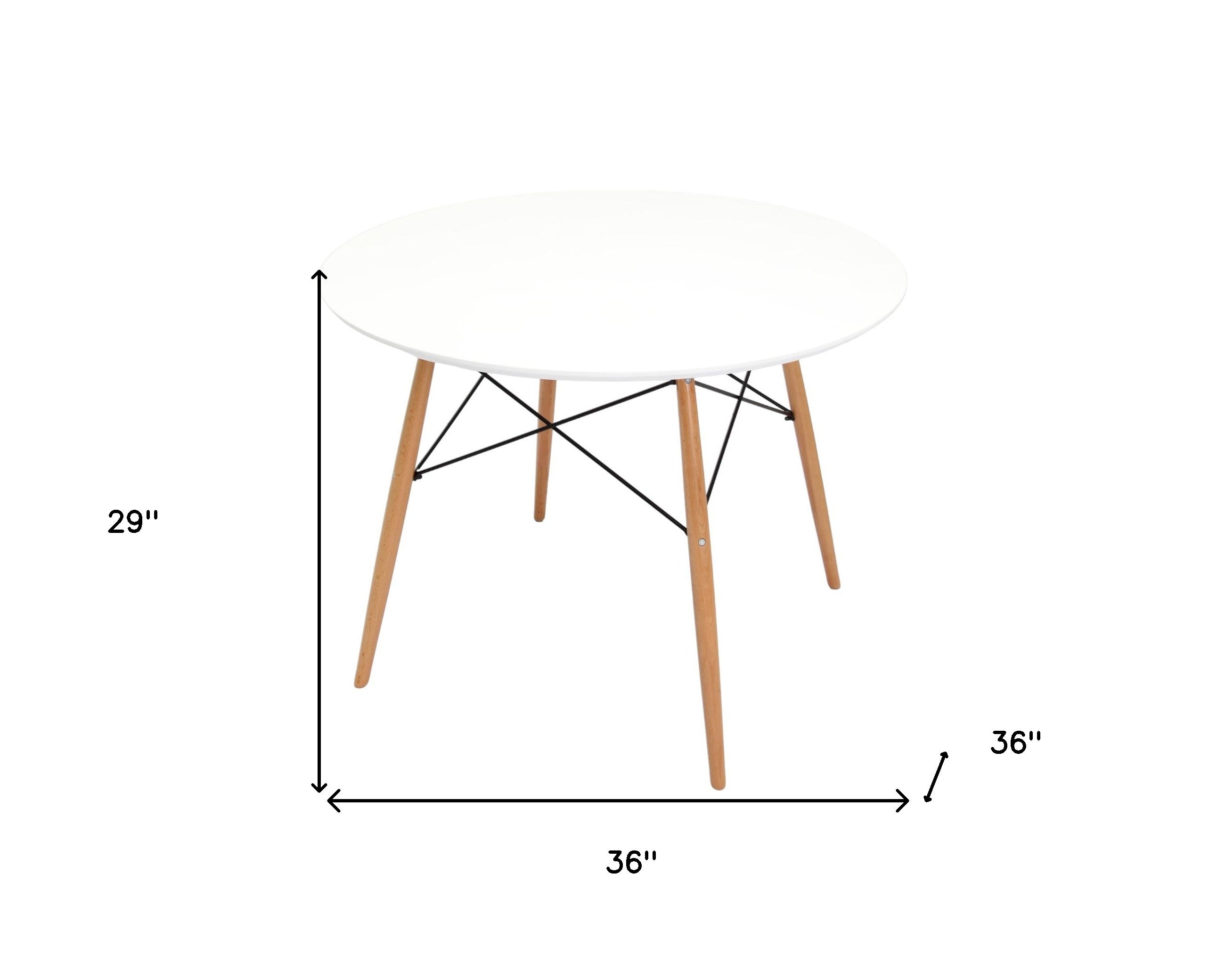 36" White and Natural Wood Round Top Dining Table