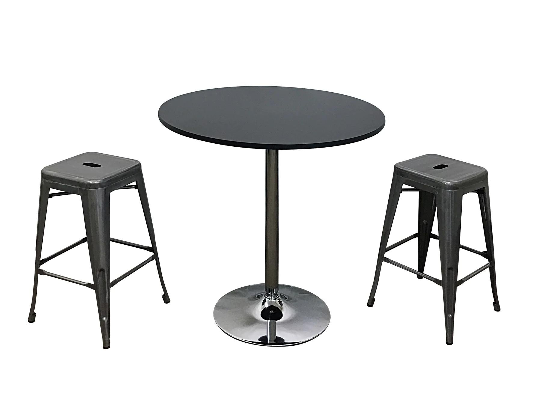 36" Black and Silver Wood and Metal Pedestal Base Round Top Dining Table
