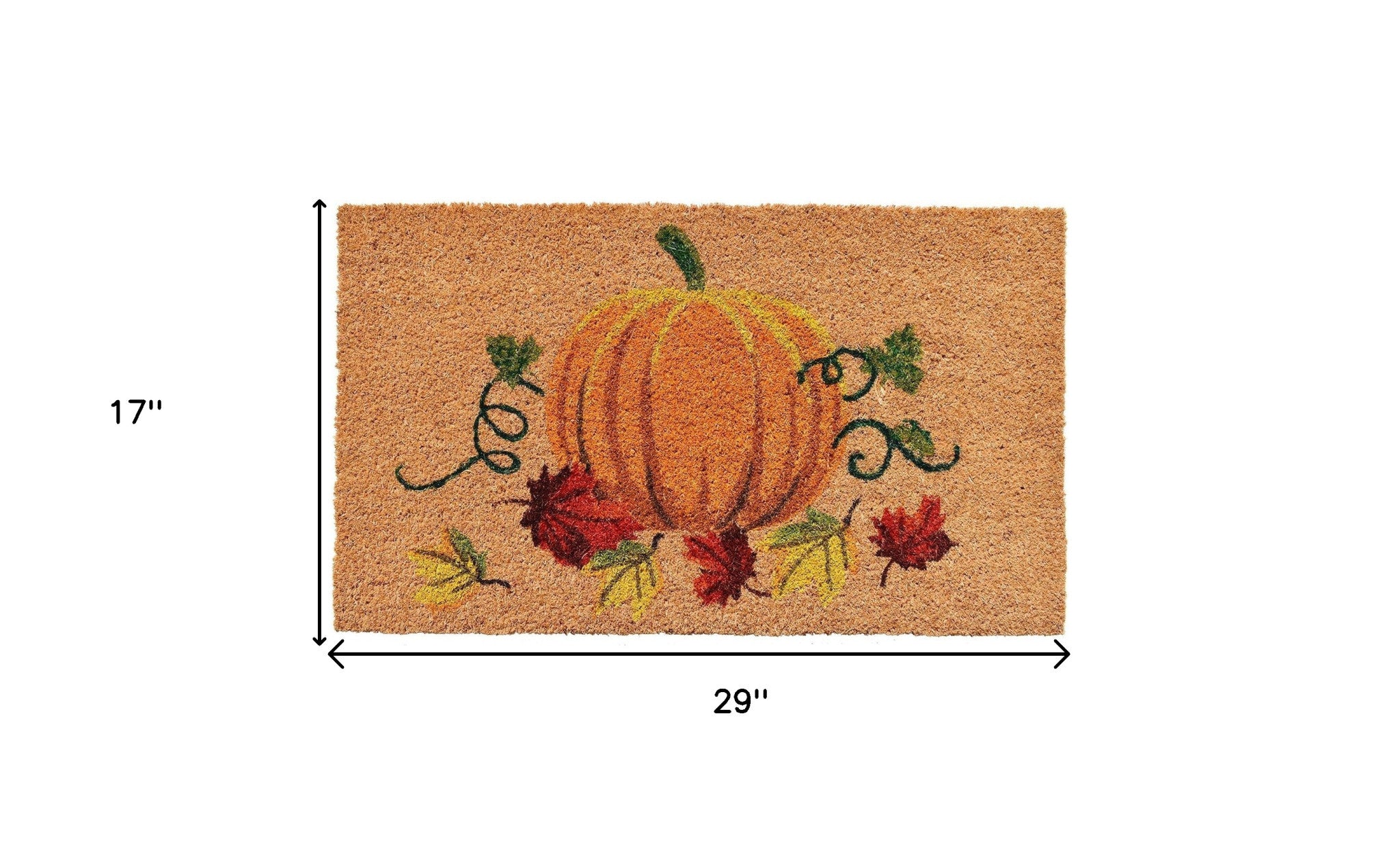 17" X 29" Natural And Orange Pumpkin Outdoor Coir Door Mat