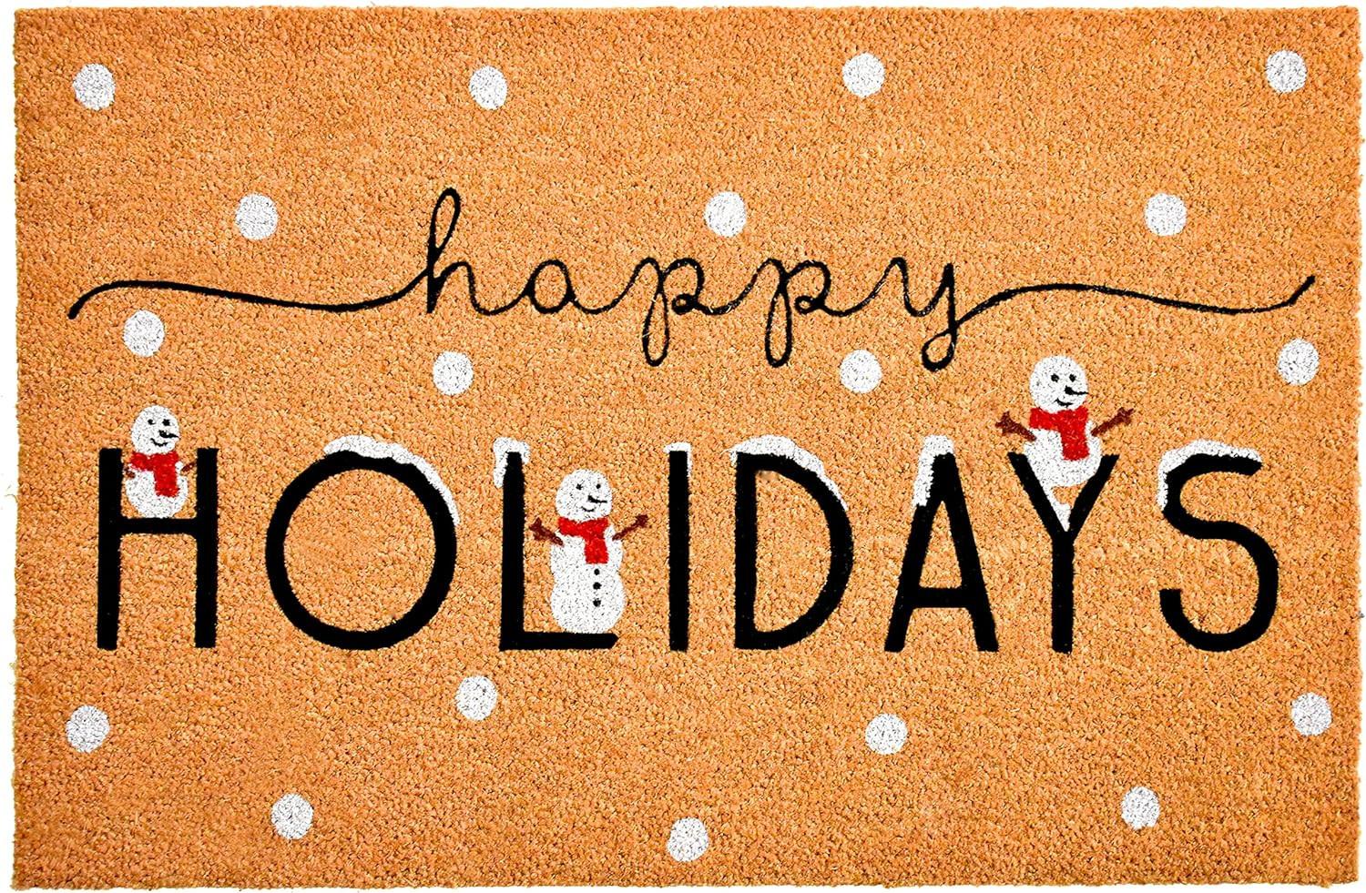 24" X 36" Natural Black and White Coir Happy Holidays Outdoor Christmas Door Mat