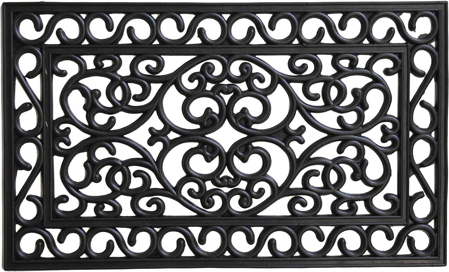 18" X 30" Black Rubber Scrollwork Outdoor Door Mat
