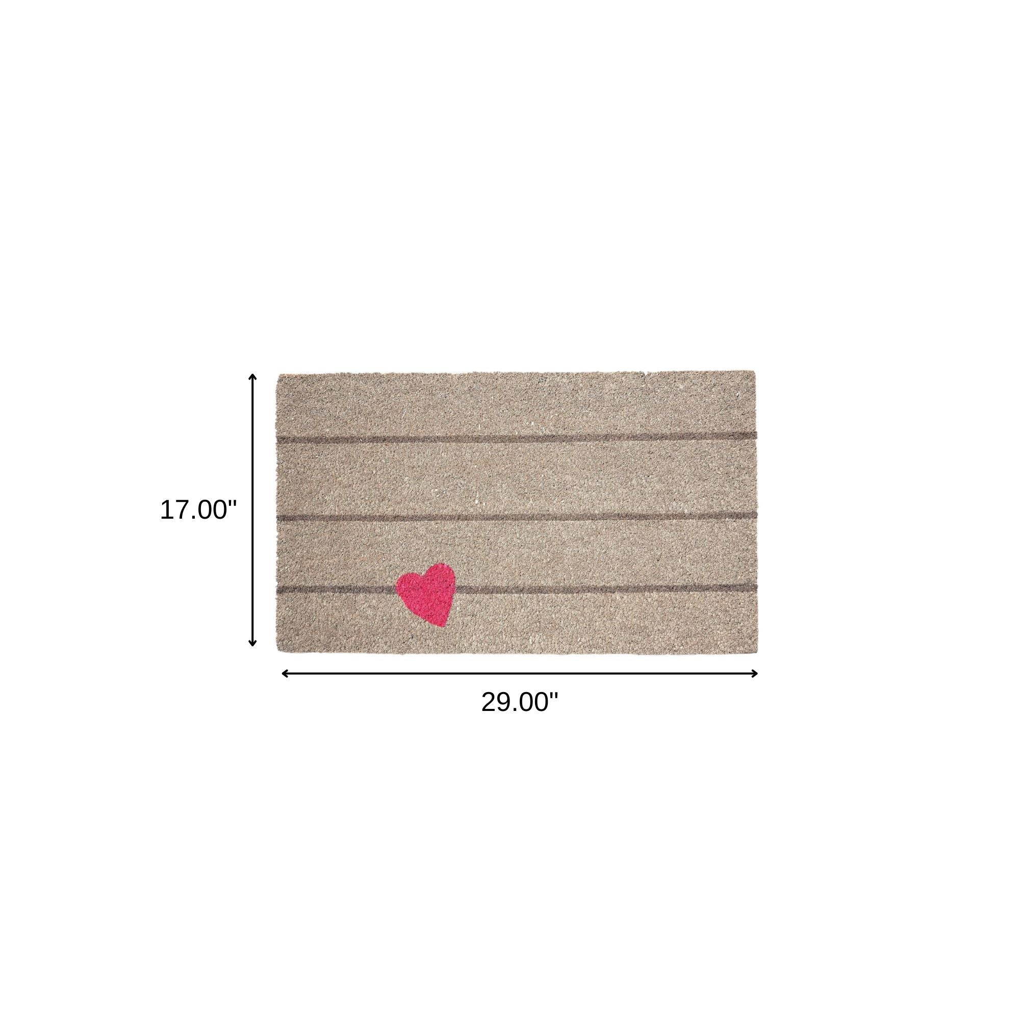 17" X 29" Gray and Pink Coir Heart and Stripe Outdoor Door Mat