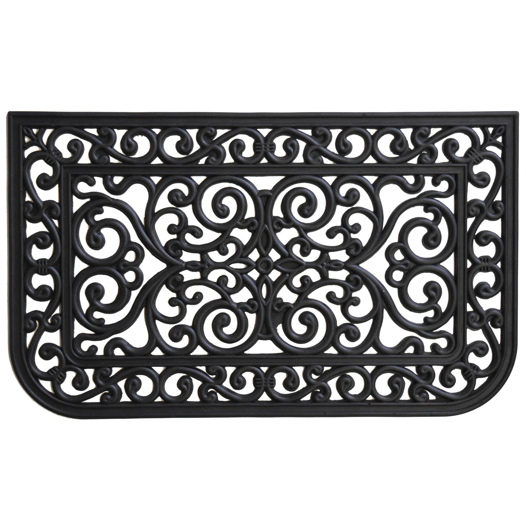 18" X 30" Black Rubber Scrollwork Outdoor Door Mat