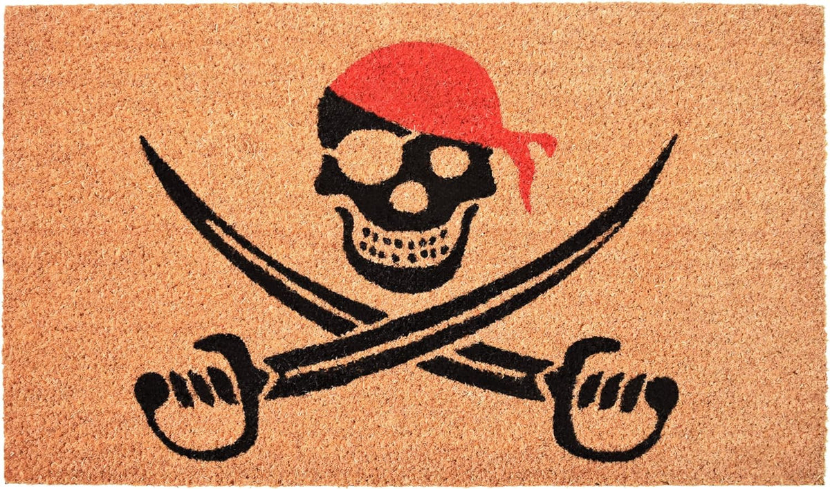 17" X 29" Natural Red and Black Coir Pirate Outdoor Door Mat