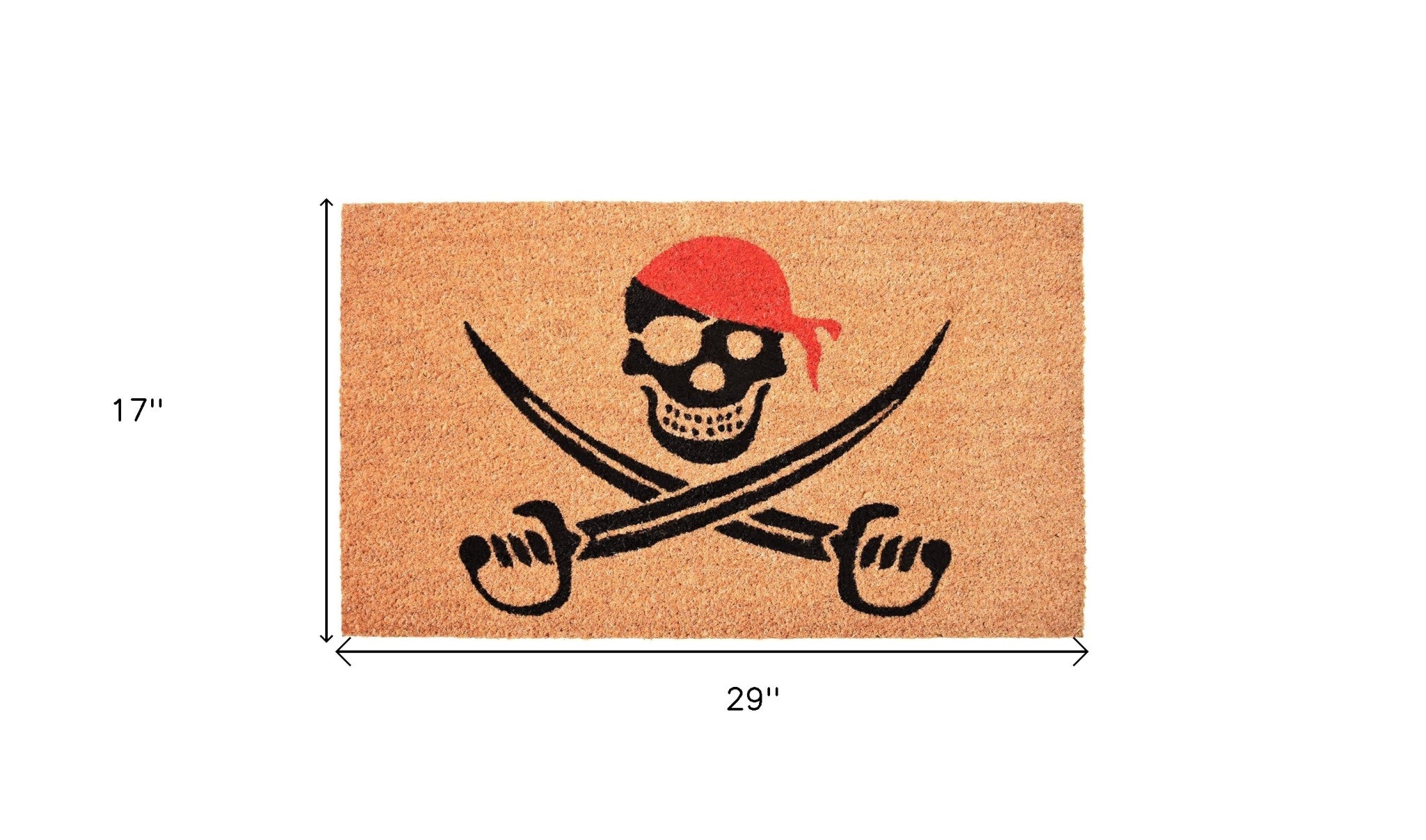 17" X 29" Natural Red and Black Coir Pirate Outdoor Door Mat