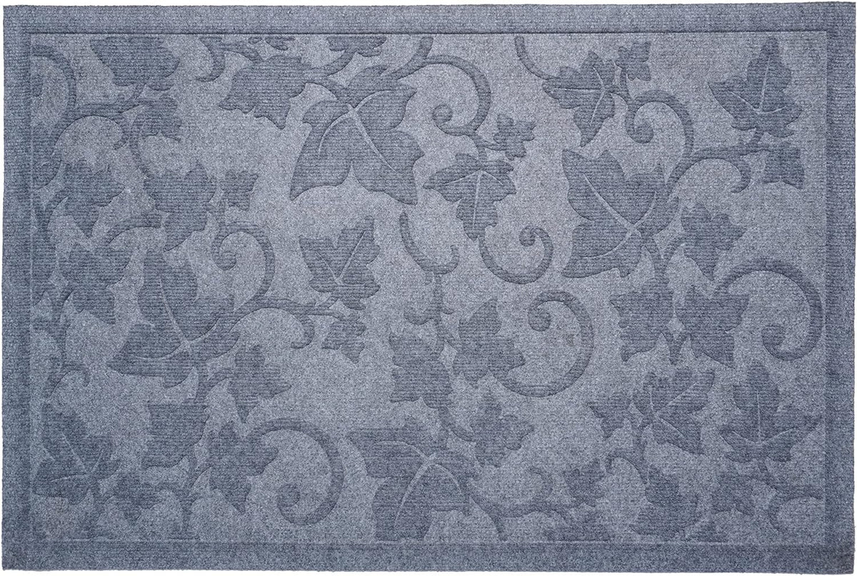 24" X 36" Light Gray Rubber Botanical Leaves Outdoor Door Mat