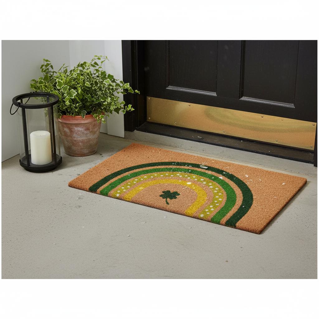 17" X 29" Natural and Green Coir Shamrock Outdoor St. Patrick's Day Door Mat