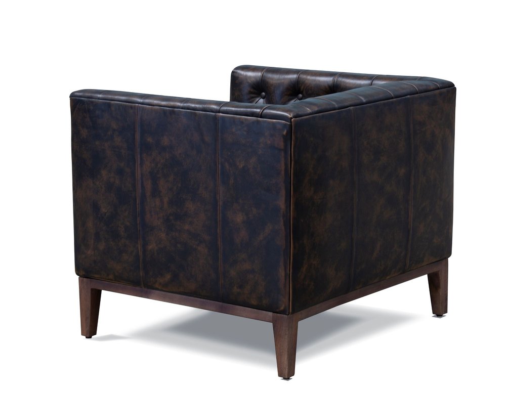 33" Brown and Black Antiqued Top Grain Leather Tufted Club Chair