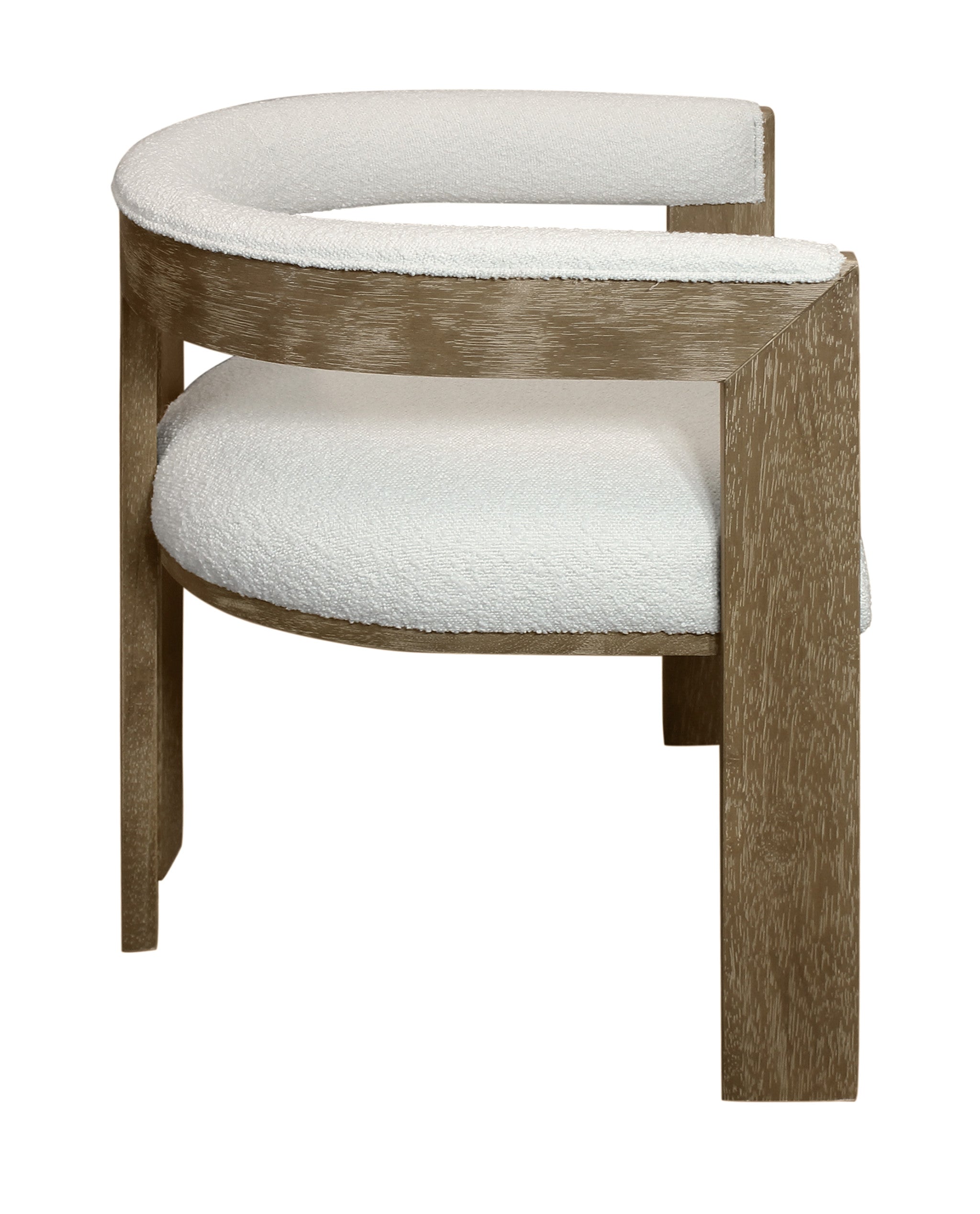 Ivory and Brown Upholstered Boucle Open Back Dining Arm Chair