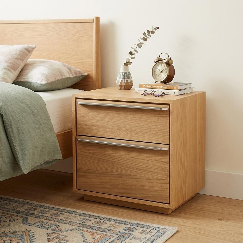 24" Natural Solid and Manufactured Wood Two Drawer Nightstand