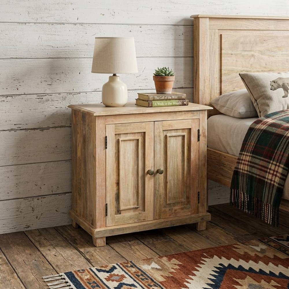 28" Distressed Natural Solid Wood Nightstand With Storage