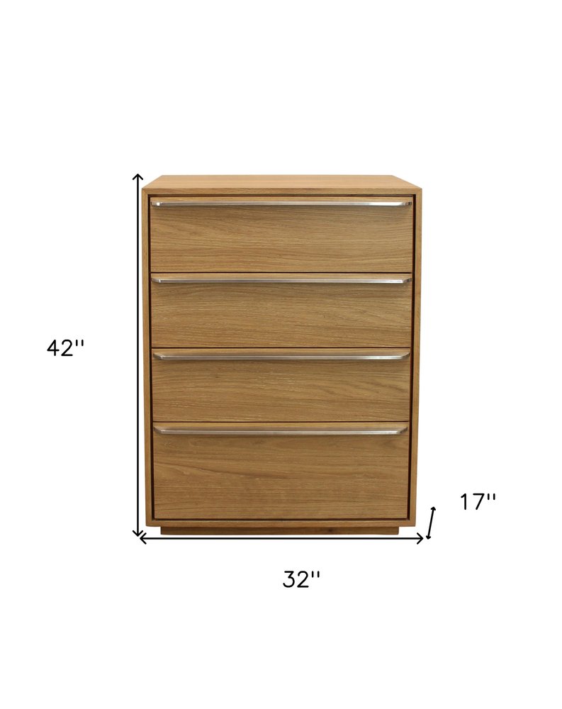 32" Natural Solid Wood Four Drawer Dresser