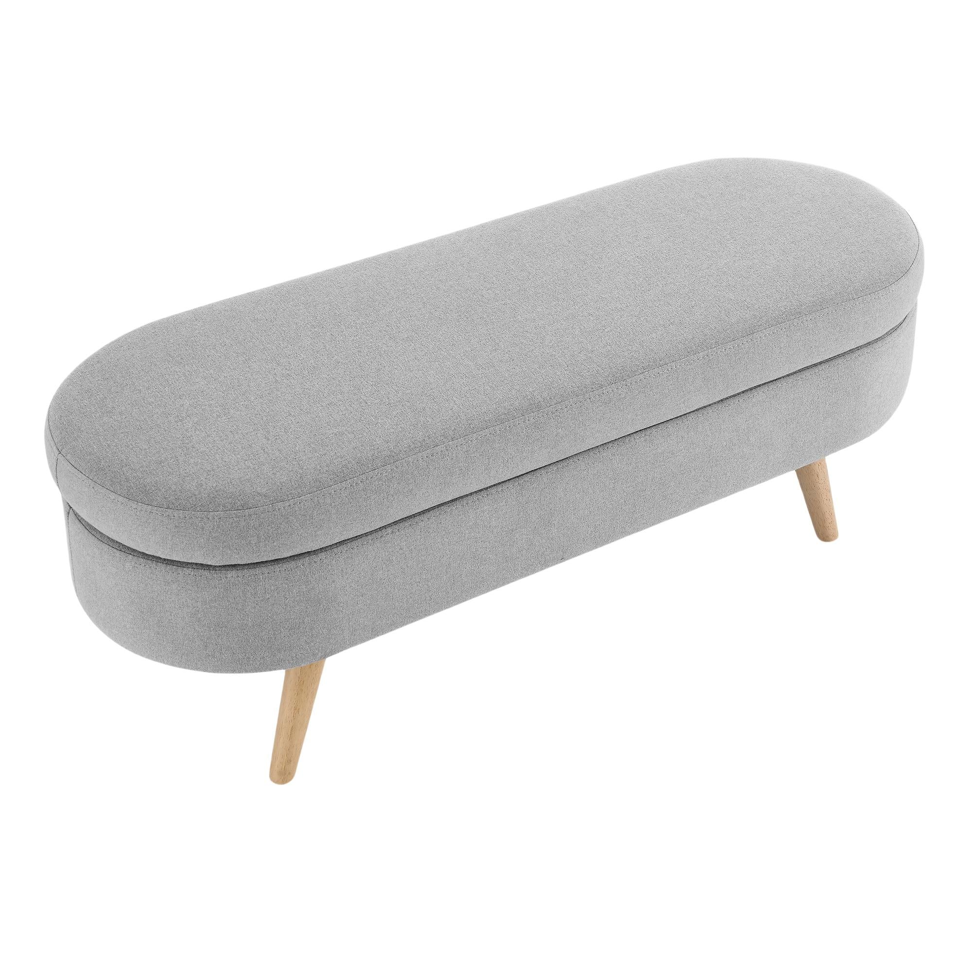 44" Gray and Brown Linen Upholstered Storage Bench with Flip Top