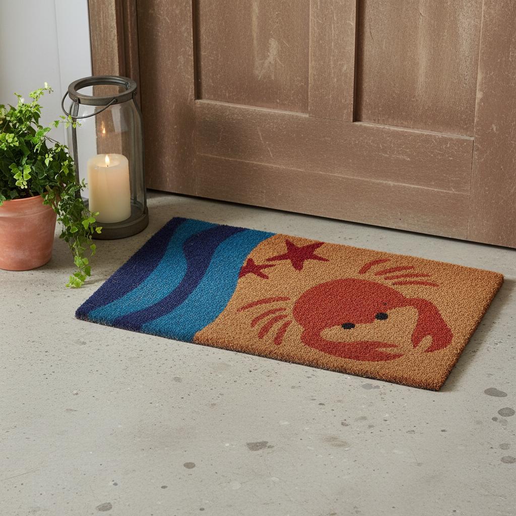 18" X 30" Blue and Red Coir Crab Outdoor Door Mat