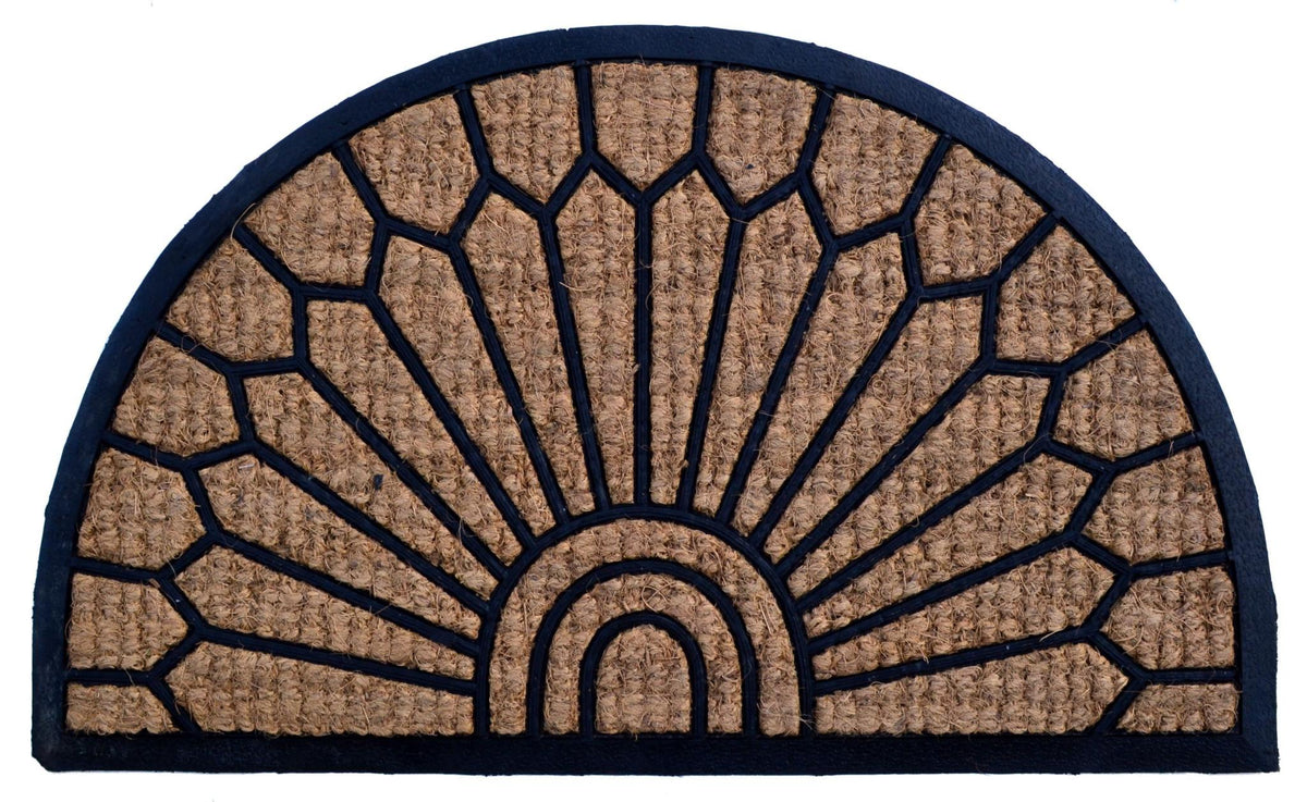 18" X 30" Brown and Black Rubber Geometric Outdoor Semi Circle Door Mat