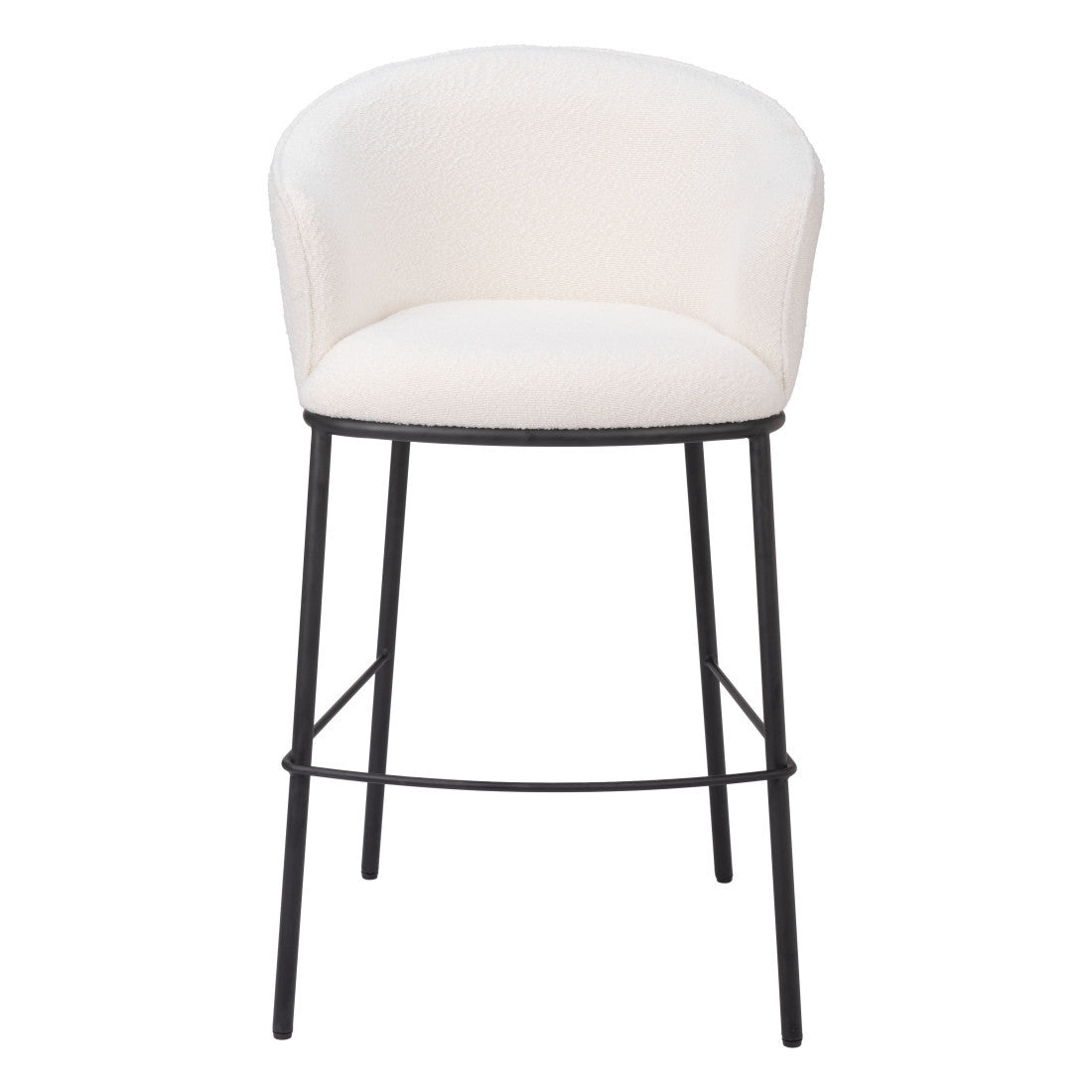 30" Ivory And Black Shearling And Fabric And Steel Bar Height Bar Chair
