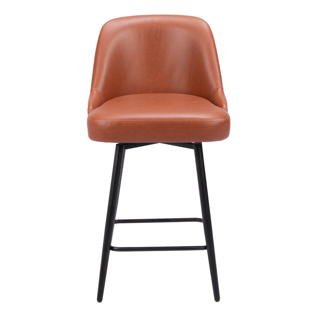 26" Brown And Black Faux Leather And Fabric And Steel Counter Height Swivel Bar Chair
