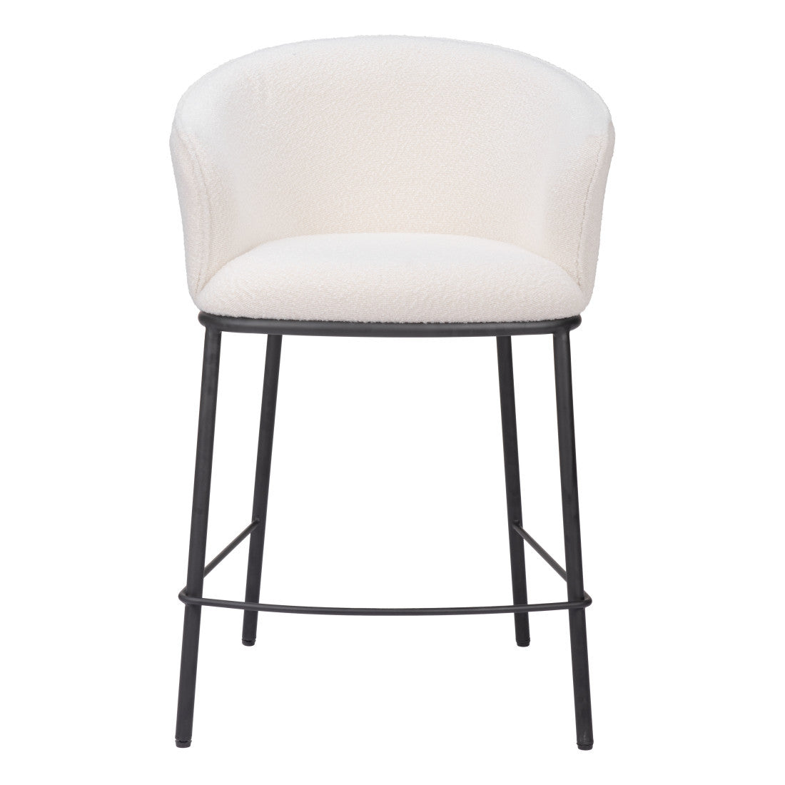 26" Ivory And Black Shearling And Fabric And Steel Counter Height Bar Chair