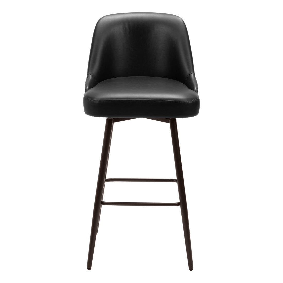 30" Black And Bronze Faux Leather And Fabric And Steel Bar Height Swivel Bar Chair