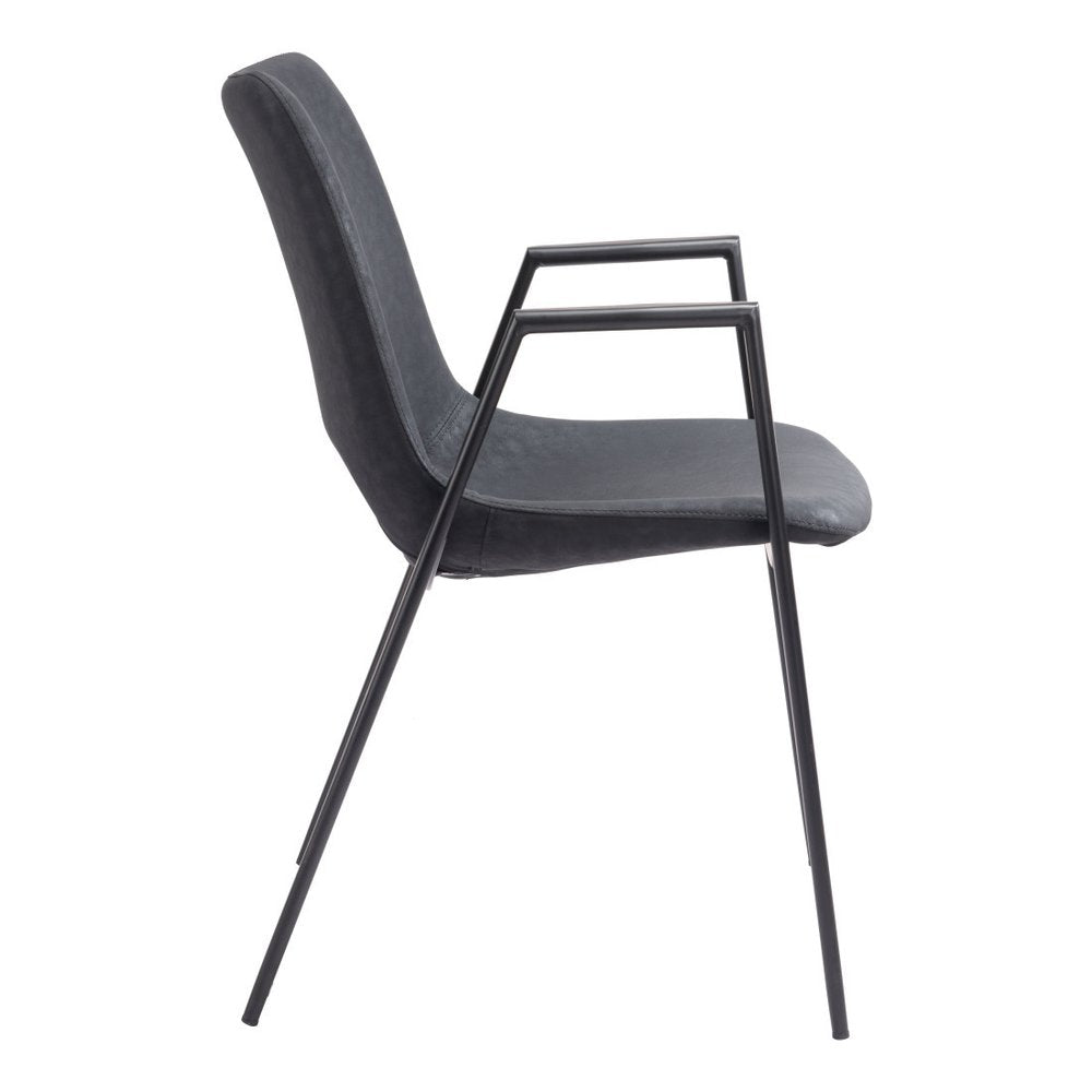 Set of Two Black Faux Leather Open Back Dining Arm Chairs
