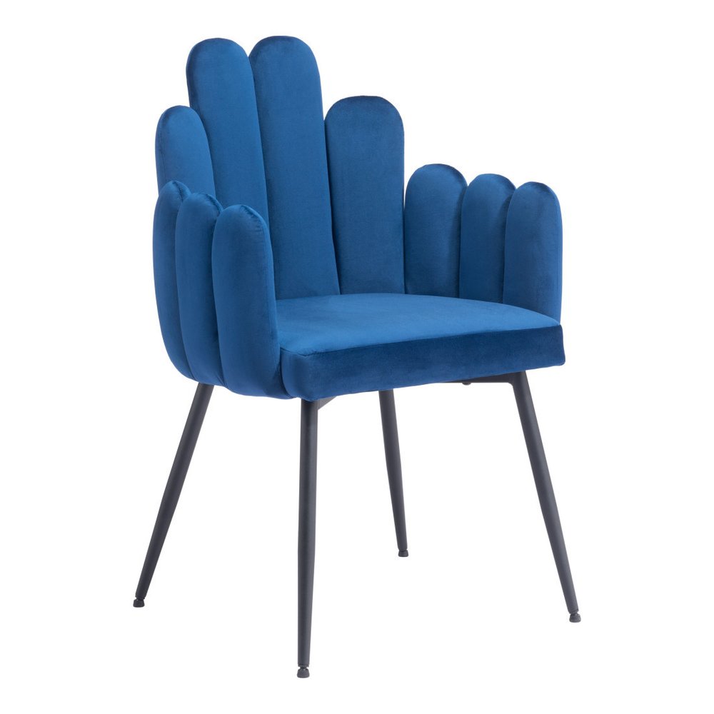 Set of Two Navy Blue and Black Velvet Slat Back Dining Arm Chairs