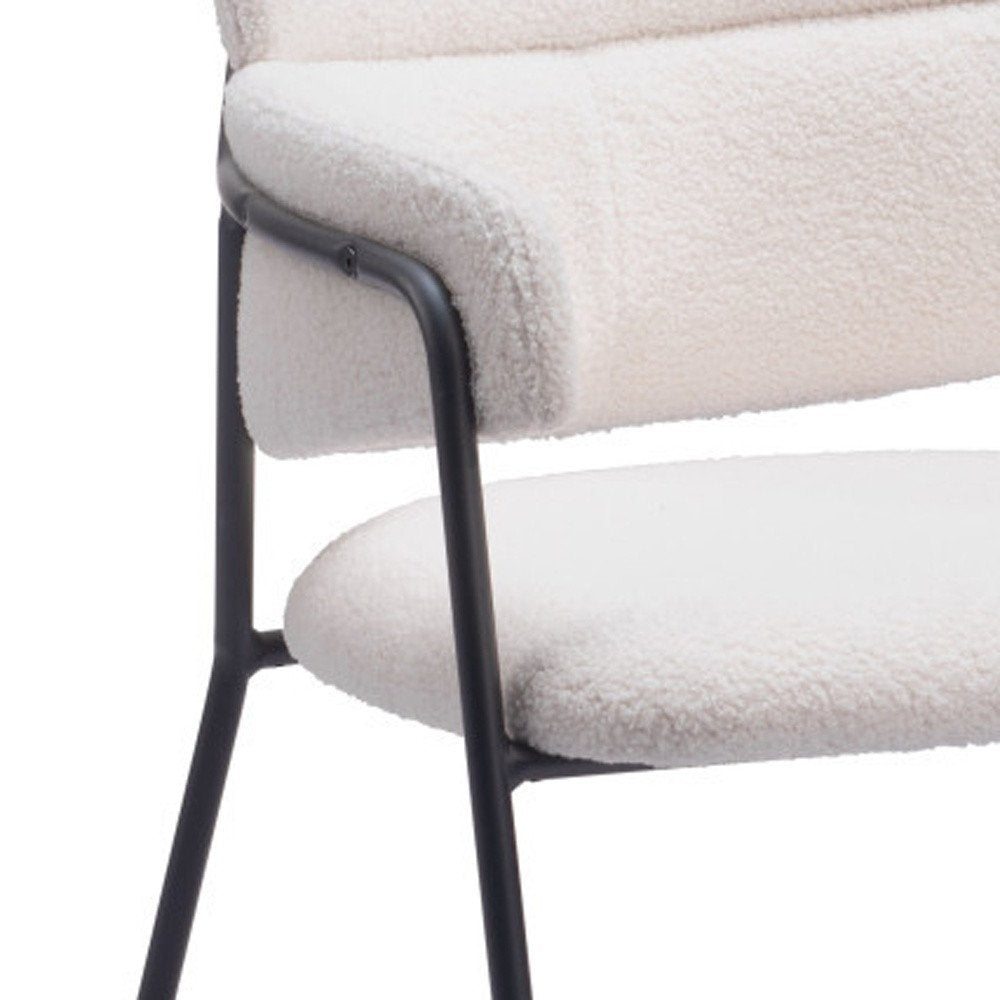 Set of Two Cream and Black Faux Fur Dining Arm Chairs