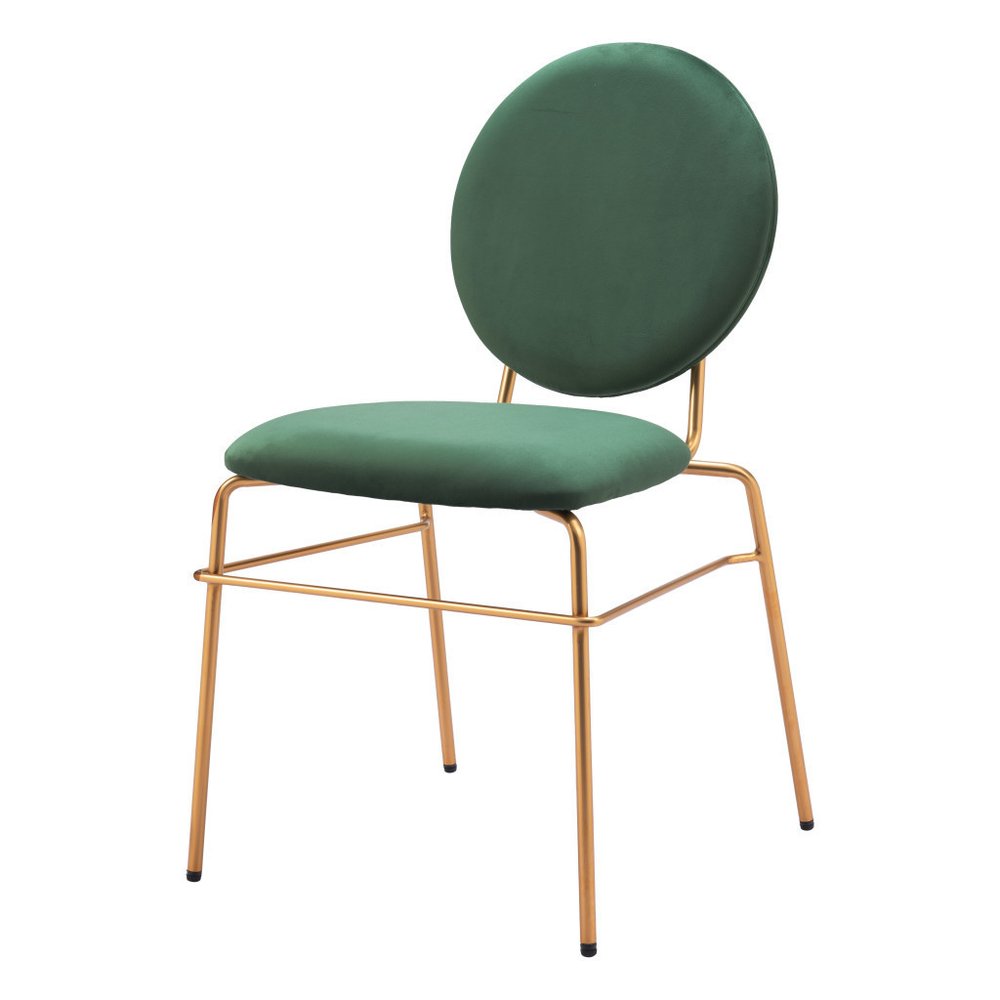 Set of Two Green and Gold Velvet Open Back Dining Side Chairs