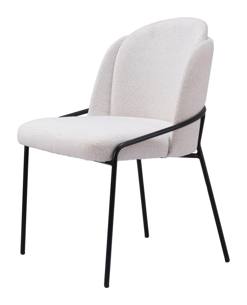 Set of Two Ivory and Black Faux Fur Dining Side Chairs