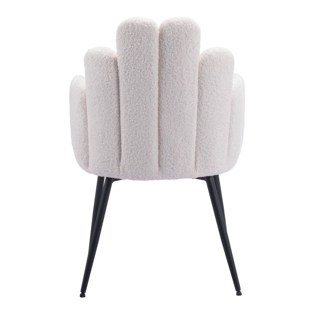 Set of Two Ivory and Black Faux Fur Slat Back Dining Arm Chairs