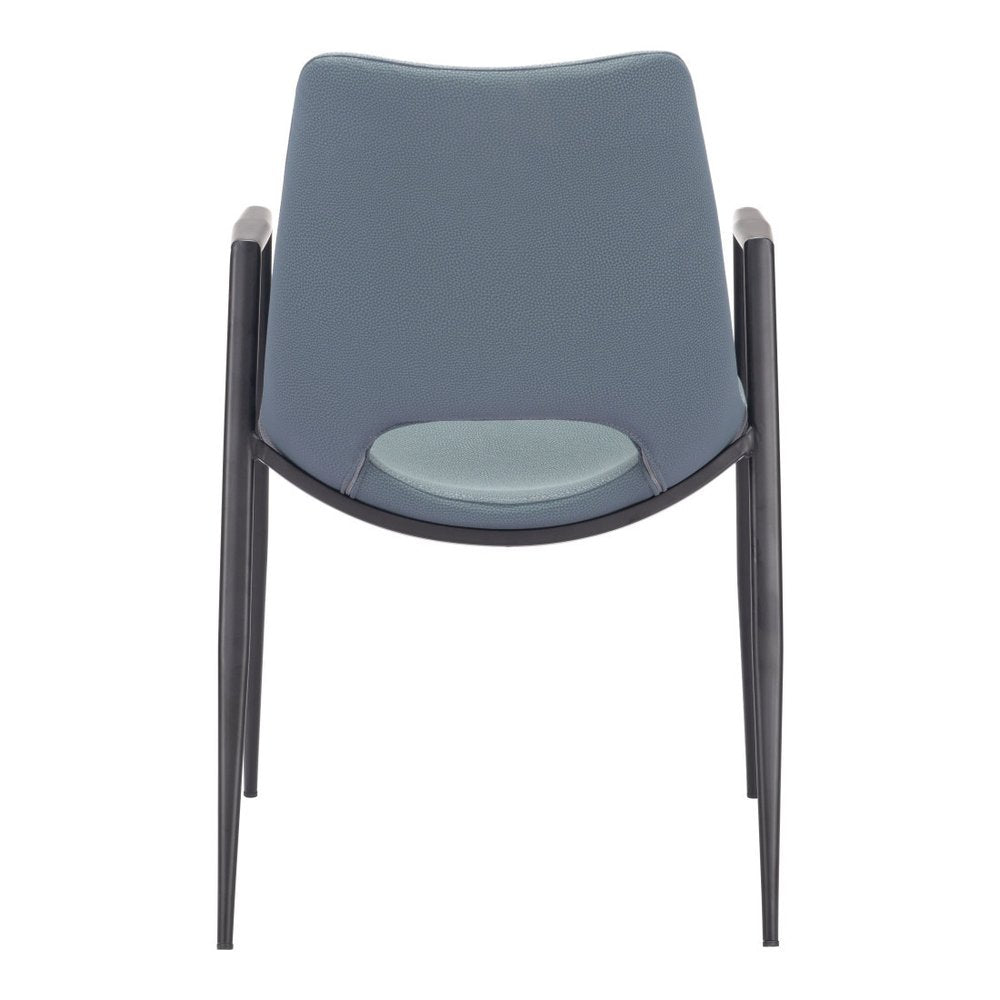 Set of Two Blue and Black Faux Leather Open Back Dining Arm Chairs