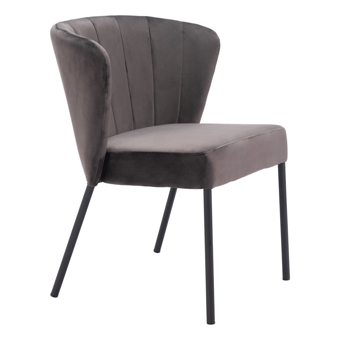 Set of Two Gray And Black Tufted Velvet And Steel Dining Side Chairs