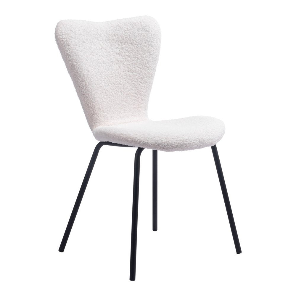 Set of Two Ivory and Black Faux Fur Dining Side Chairs