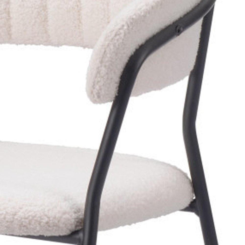 Set of Two Cream and Black Faux Fur Open Back Dining Arm Chairs
