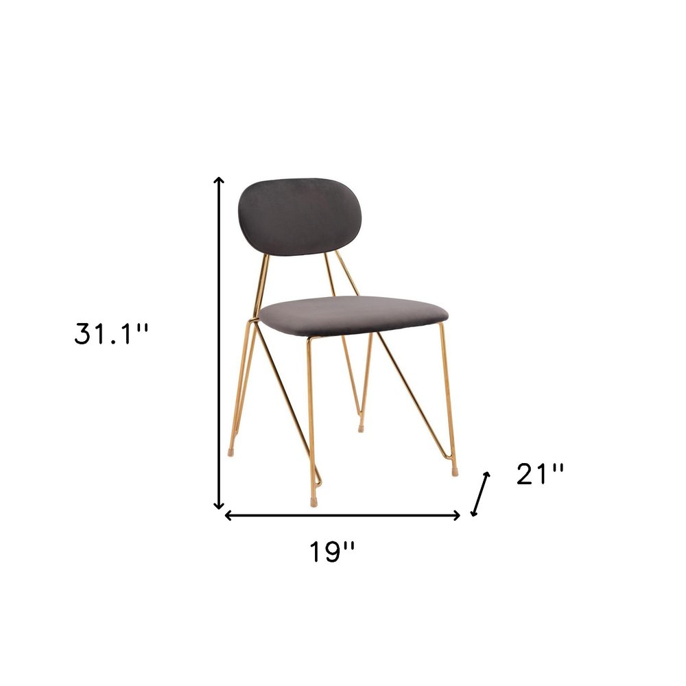 Set of Two Gray and Gold Velvet Open Back Dining Side Chairs