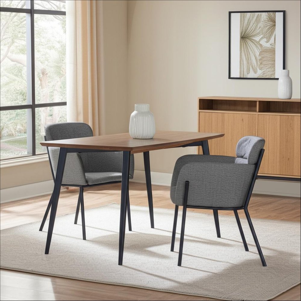 Set of Two Gray and Black Upholstered Faux Leather Dining Arm Chairs