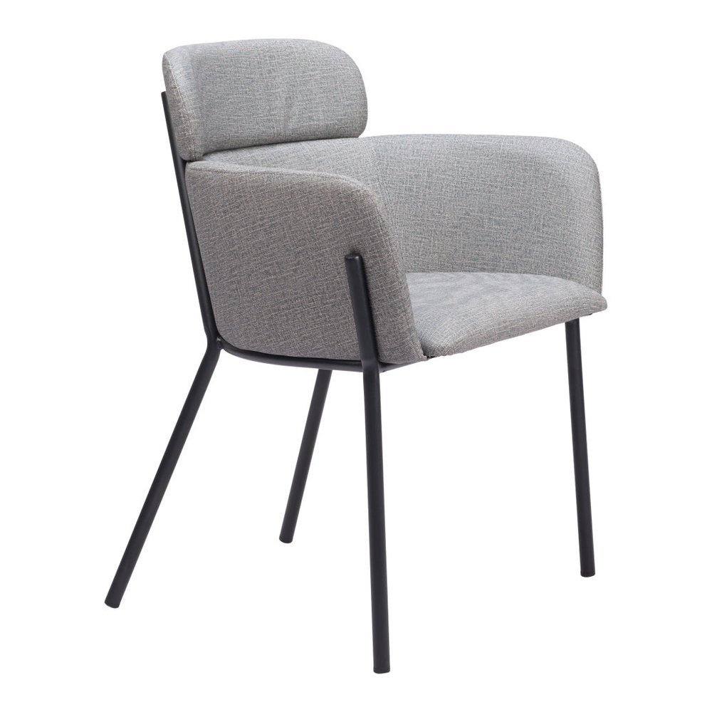 Set of Two Gray and Black Upholstered Faux Leather Dining Arm Chairs