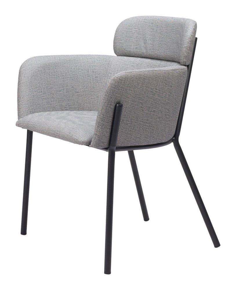 Set of Two Gray and Black Upholstered Faux Leather Dining Arm Chairs