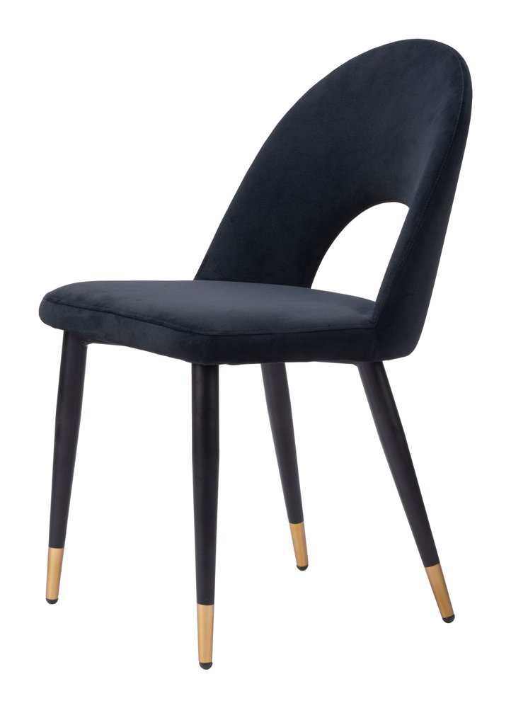 Set of Two Black and Gold Velvet Open Back Dining Side Chairs
